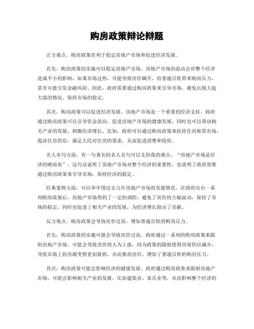 购房政策辩论辩题