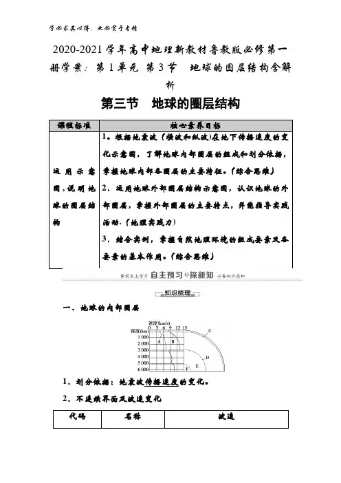 2020-2021高中地理鲁教版第一册学案：第1单元 第3节地球的圈层结构含解析