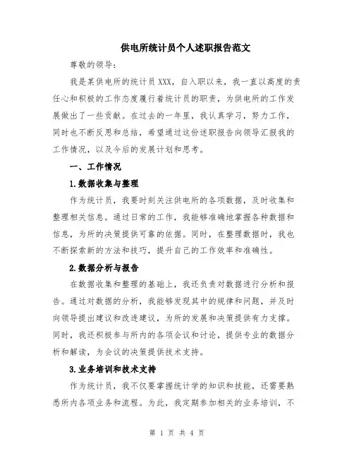 供电所统计员个人述职报告范文