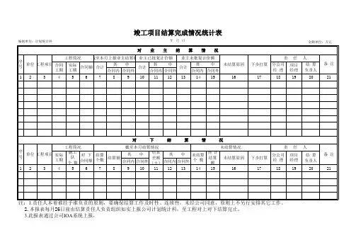 竣工项目结算完成情况统计表样本