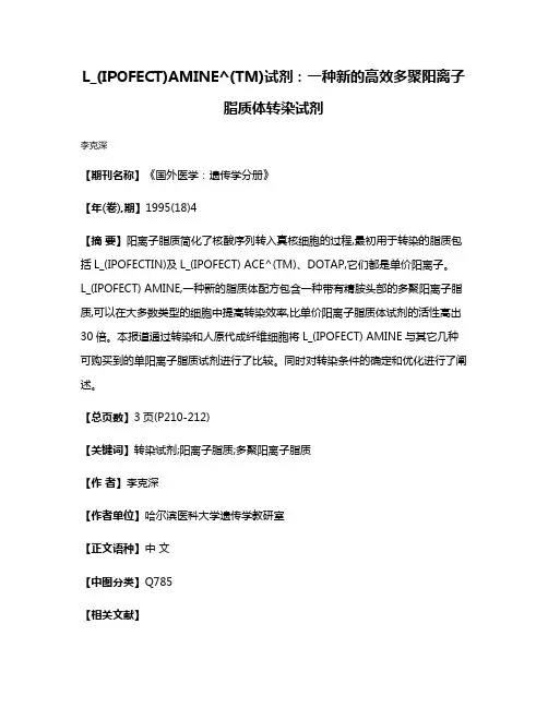 L_(IPOFECT)AMINE^(TM)试剂:一种新的高效多聚阳离子脂质体转染试剂