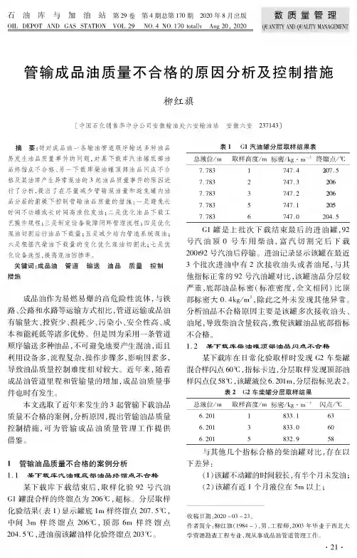 管输成品油质量不合格的原因分析及控制措施