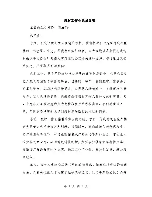 农村工作会议讲话稿（三篇）