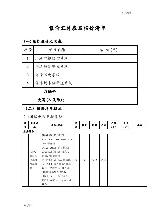 报价总结表格和报价整治清单.doc