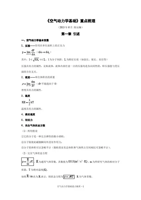 1空气动力学基础重点梳理