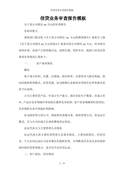 信贷业务审查报告模板