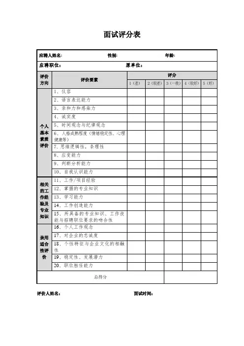 公司面试评价表
