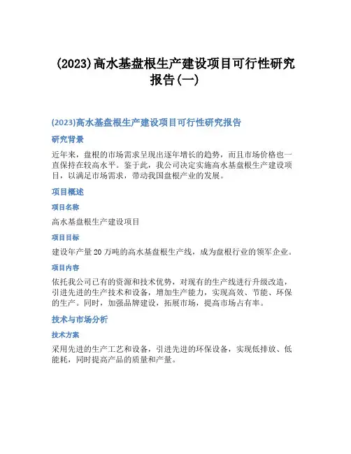(2023)高水基盘根生产建设项目可行性研究报告(一)