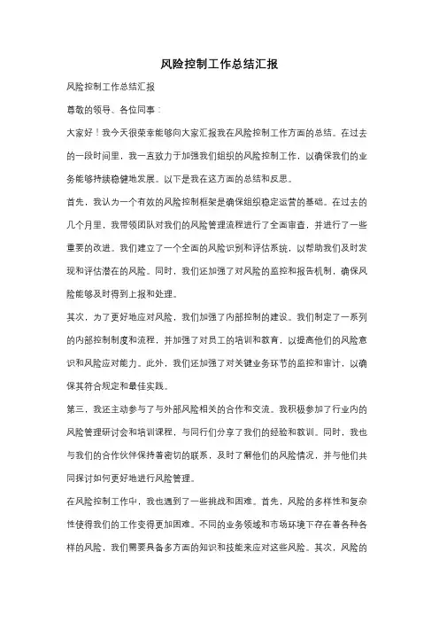 风险控制工作总结汇报