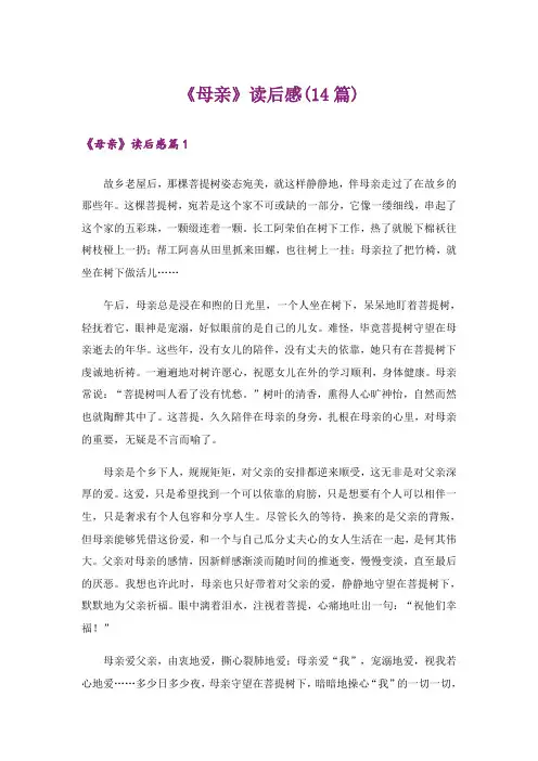 《母亲》读后感(14篇)