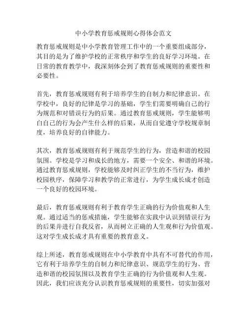 中小学教育惩戒规则心得体会范文