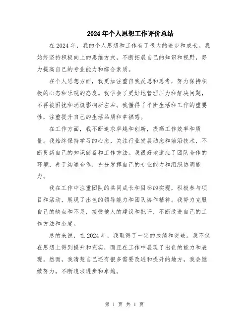 2024年个人思想工作评价总结