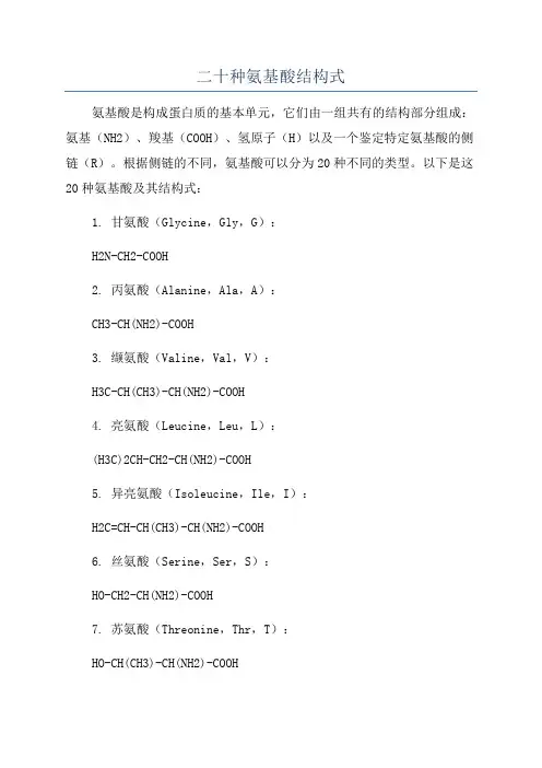 二十种氨基酸结构式