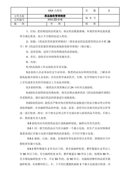 药品验收管理制度