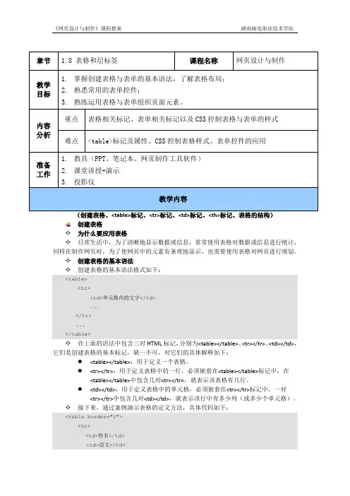 网页设计与制作教案1-8表格和层标签