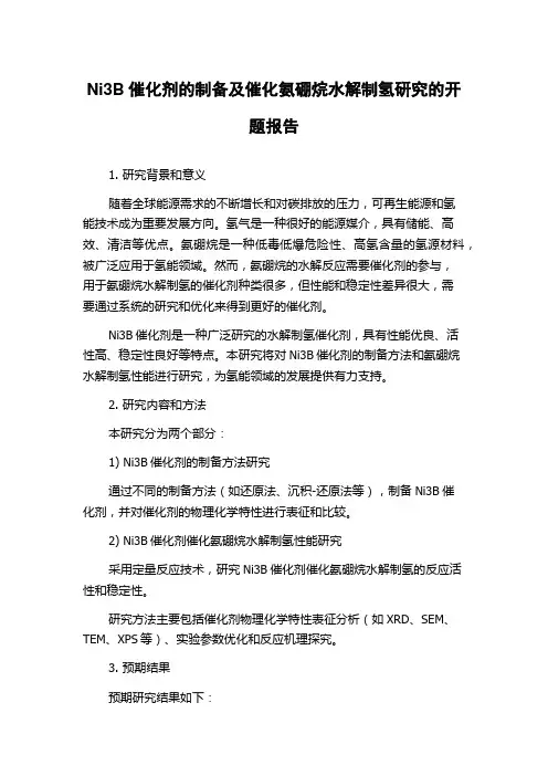 Ni3B催化剂的制备及催化氨硼烷水解制氢研究的开题报告