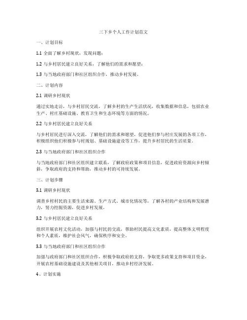三下乡个人工作计划范文