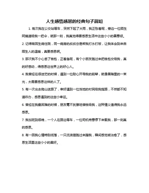 人生感悟感恩的经典句子简短