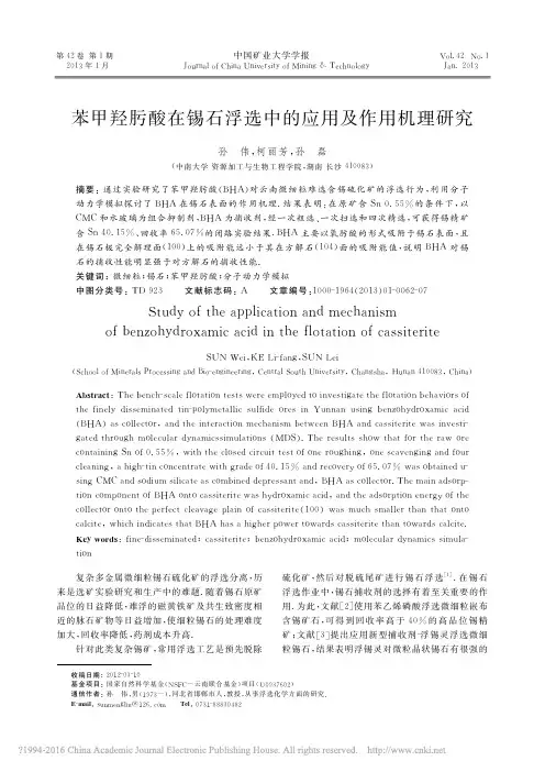 苯甲羟肟酸在锡石浮选中的应用及作用机理研究_孙伟