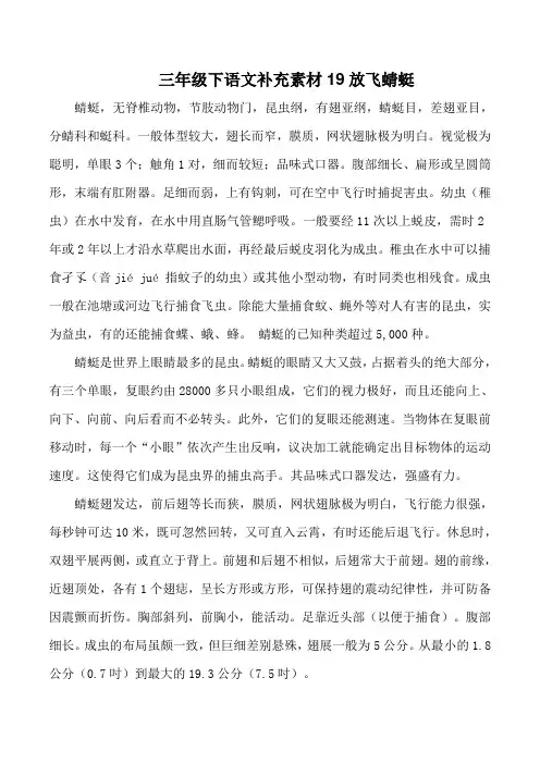 三年级下语文补充素材19放飞蜻蜓