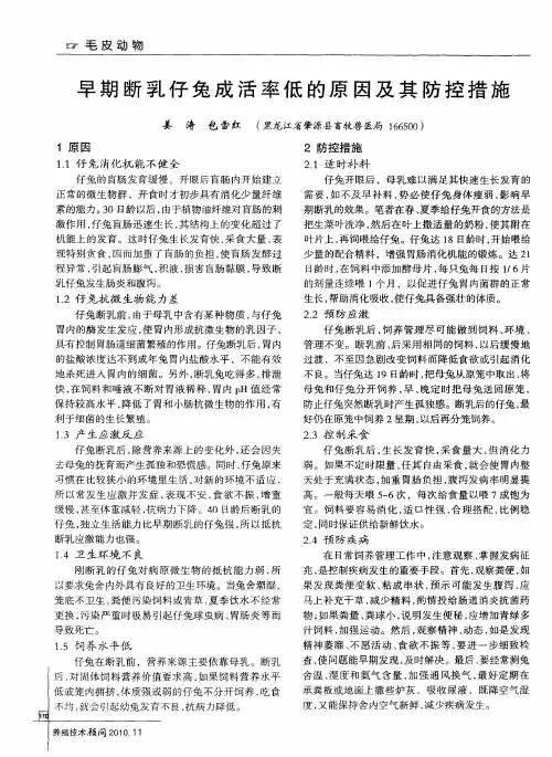 早期断乳仔兔成活率低的原因及其防控措施