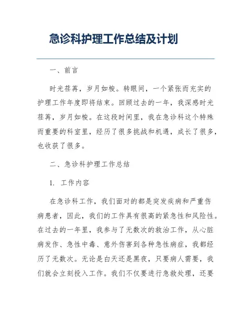 急诊科护理工作总结及计划