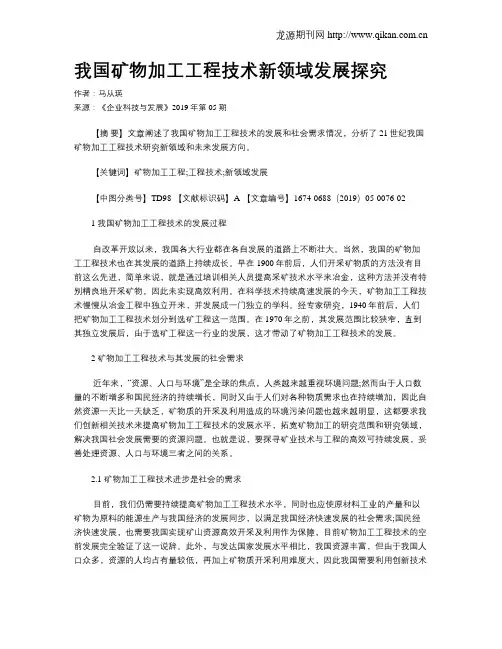 我国矿物加工工程技术新领域发展探究