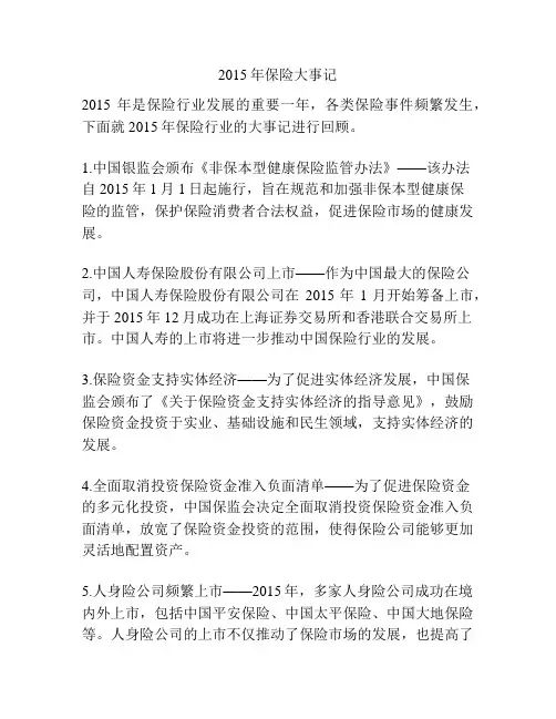 2015年保险大事记