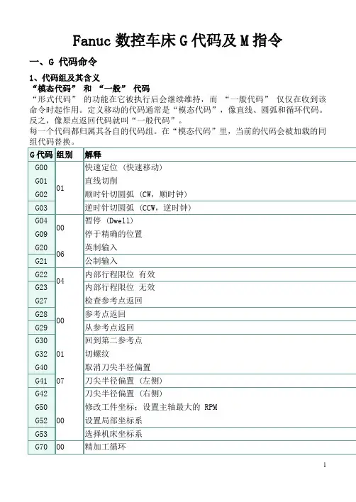 Fanuc数控车床G代码及M指令(同名5342)