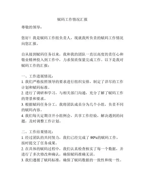 赋码工作情况汇报