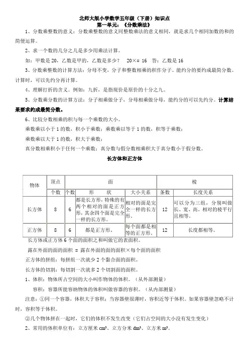 北师大版小学数学五年级(下册)知识点整理
