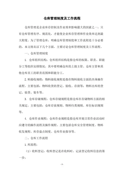 仓库管理制度及工作流程