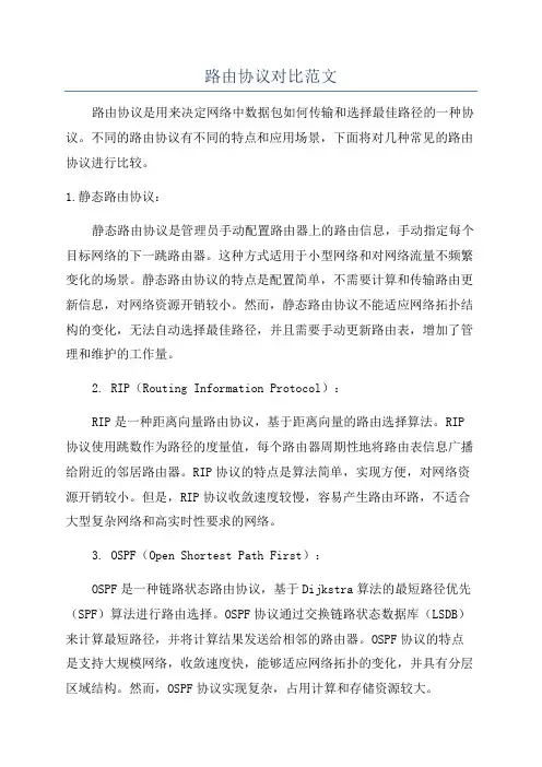 路由协议对比范文