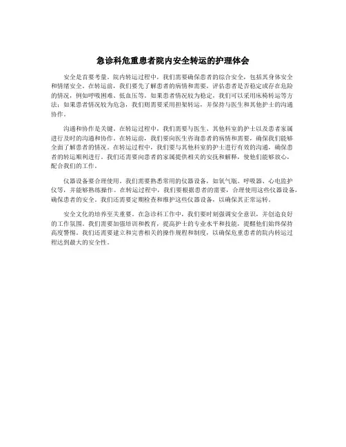 急诊科危重患者院内安全转运的护理体会