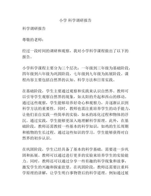 小学 科学调研报告