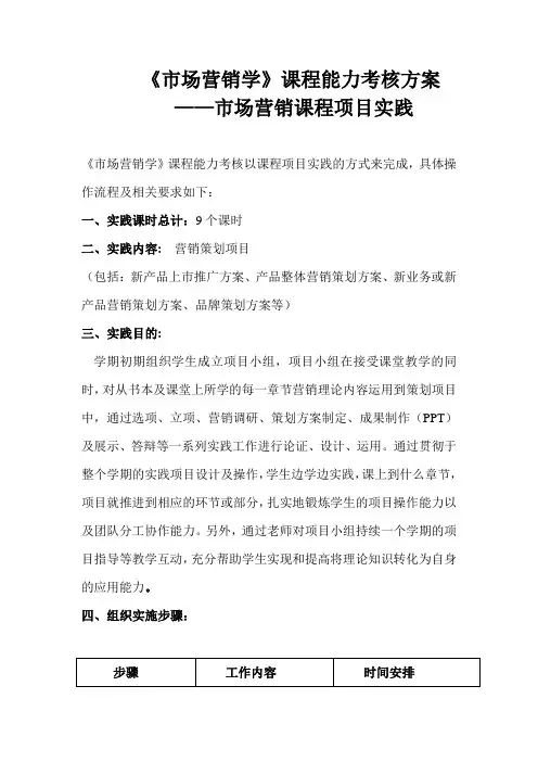 市场营销课程项目实践安排