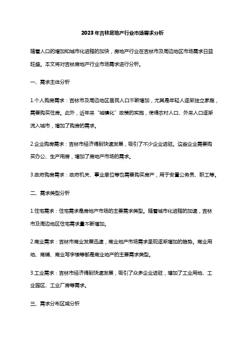 2023年吉林房地产行业市场需求分析