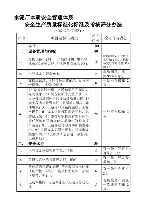 本质安全管理体系安全质量标准化标准
