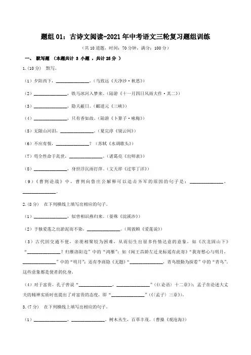 古诗文阅读-中考语文三轮复习题组训练之古诗文阅读(解析版)