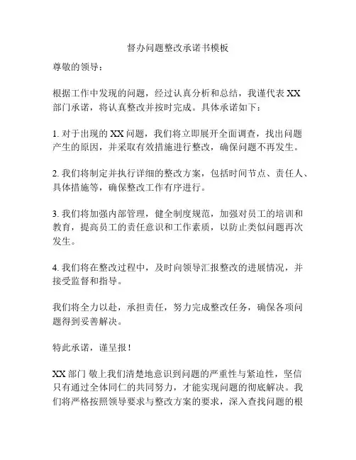 督办问题整改承诺书模板