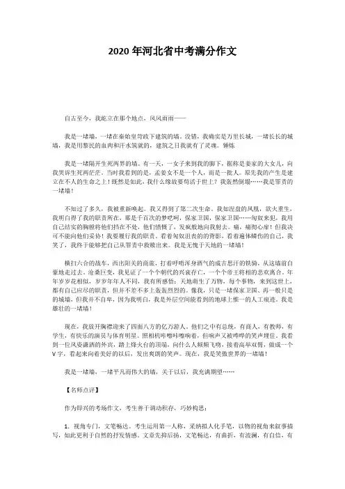 2020年河北省中考满分作文