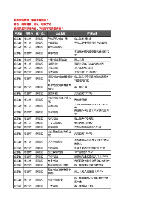 新版山东省枣庄市薛城区电脑企业公司商家户名录单联系方式地址大全68家