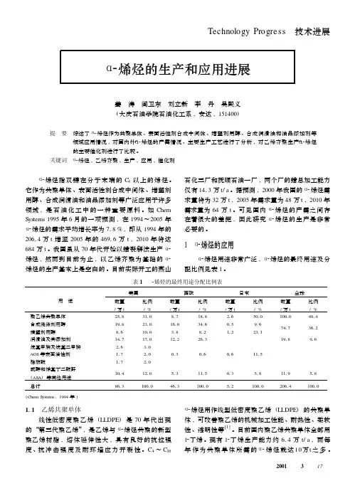 _烯烃的生产和应用进展