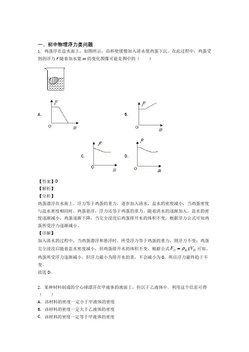 2020-2021中考物理 浮力类问题 培优易错试卷练习(含答案)附答案