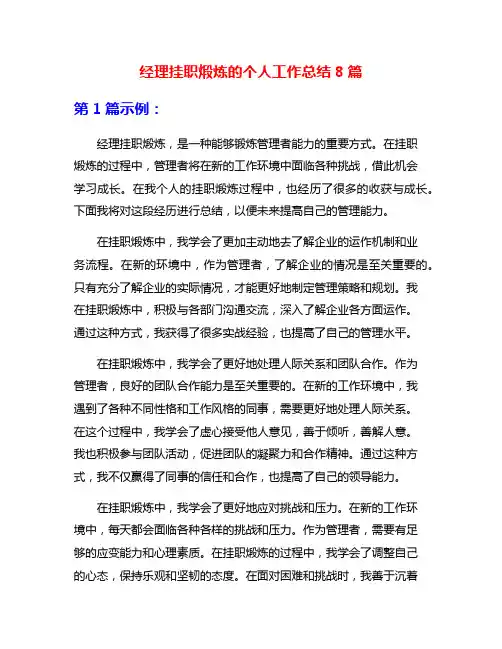经理挂职煅炼的个人工作总结8篇