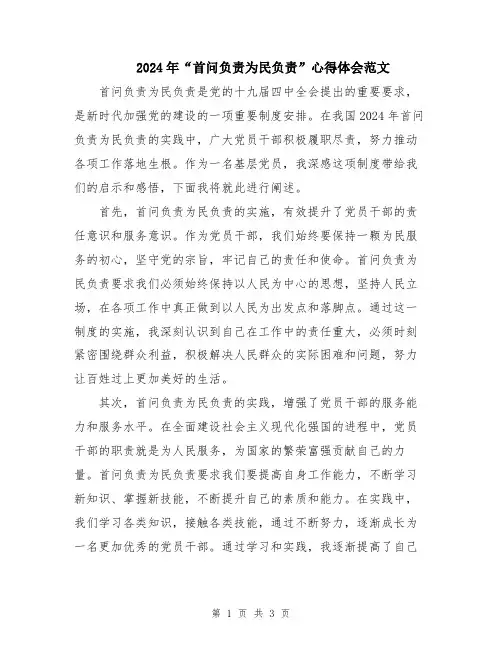 2024年“首问负责为民负责”心得体会范文