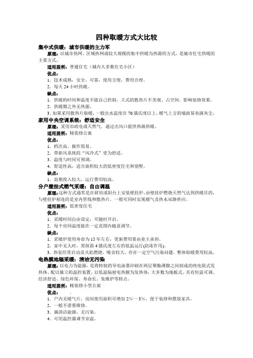 四种取暖方式大比较