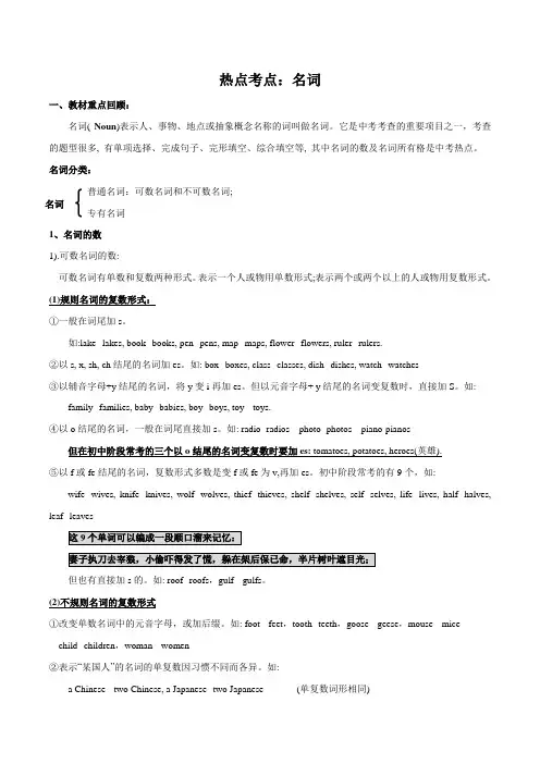 2020年中考英语热点考点附解答：  名词