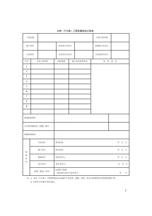 分部(子分部)工程质量验收记录表