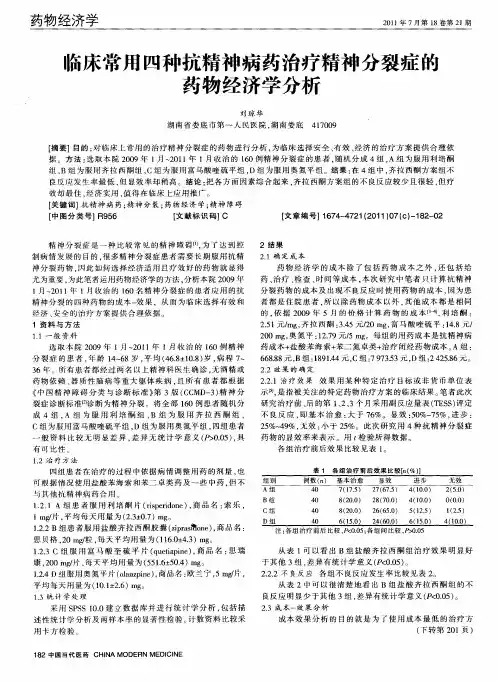 临床常用四种抗精神病药治疗精神分裂症的药物经济学分析